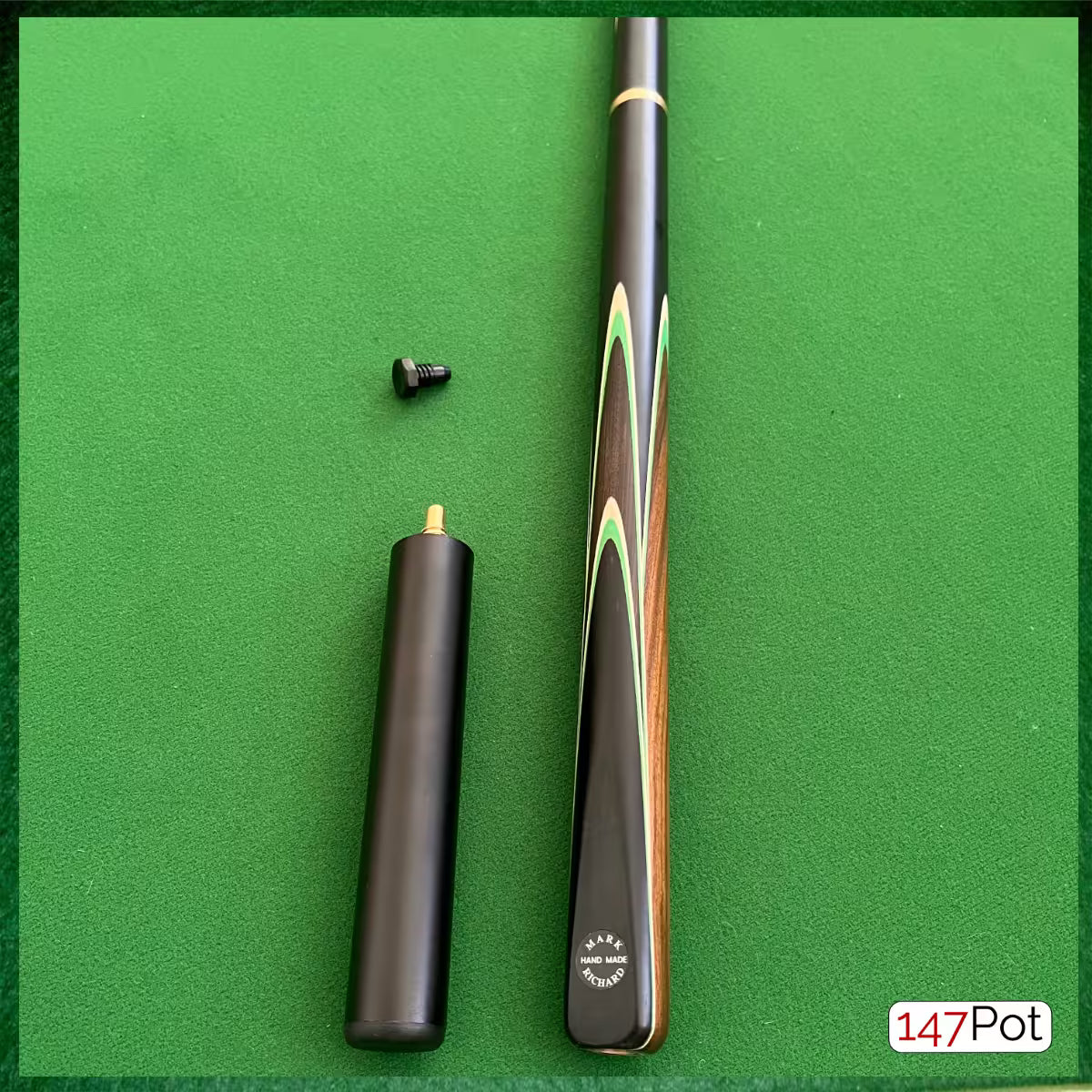 58 Inch ¾ Joint Handmade Ash 9.5mm Tip Snooker/Pool Cue - Green & White Arrows