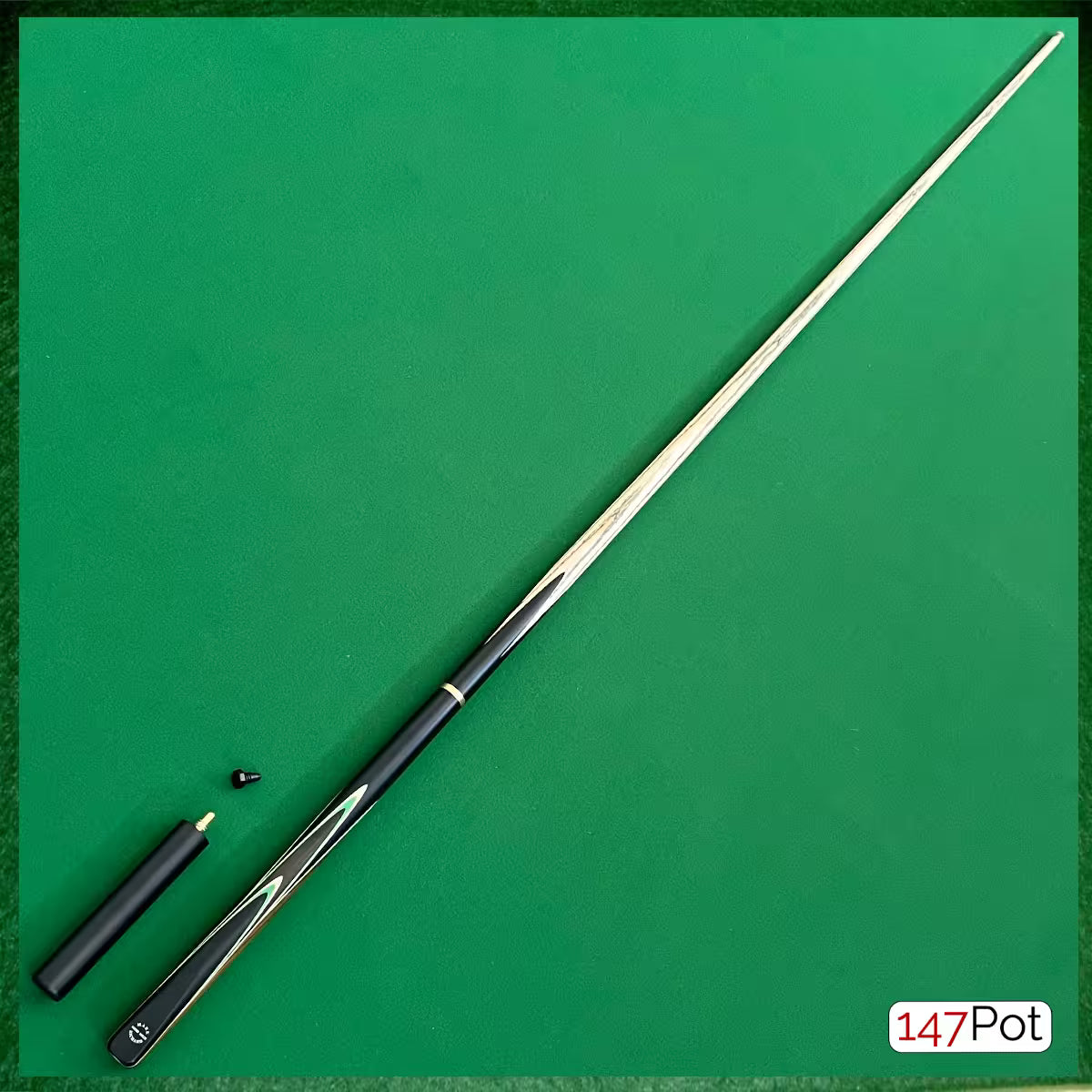 58 Inch ¾ Joint Handmade Ash 9.5mm Tip Snooker/Pool Cue - Green & White Arrows