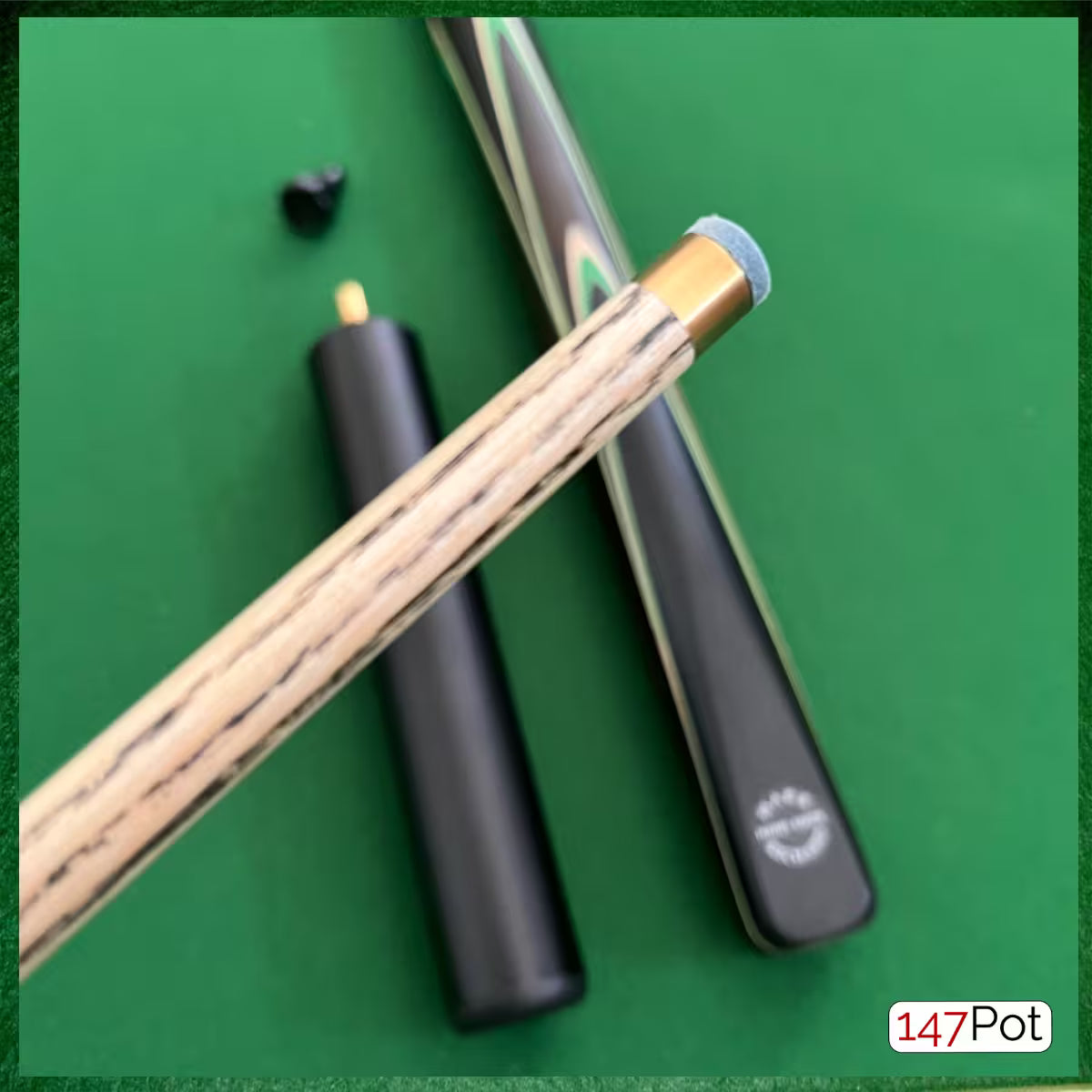 58 Inch ¾ Joint Handmade Ash 9.5mm Tip Snooker/Pool Cue - Green & White Arrows