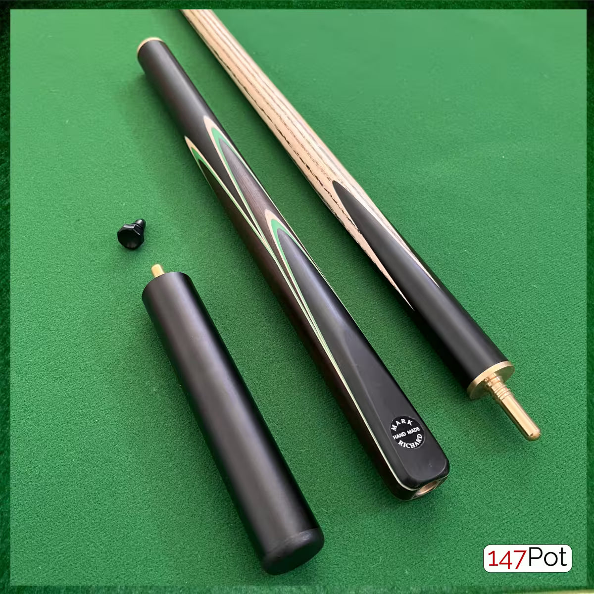 58 Inch ¾ Joint Handmade Ash 9.5mm Tip Snooker/Pool Cue - Green & White Arrows