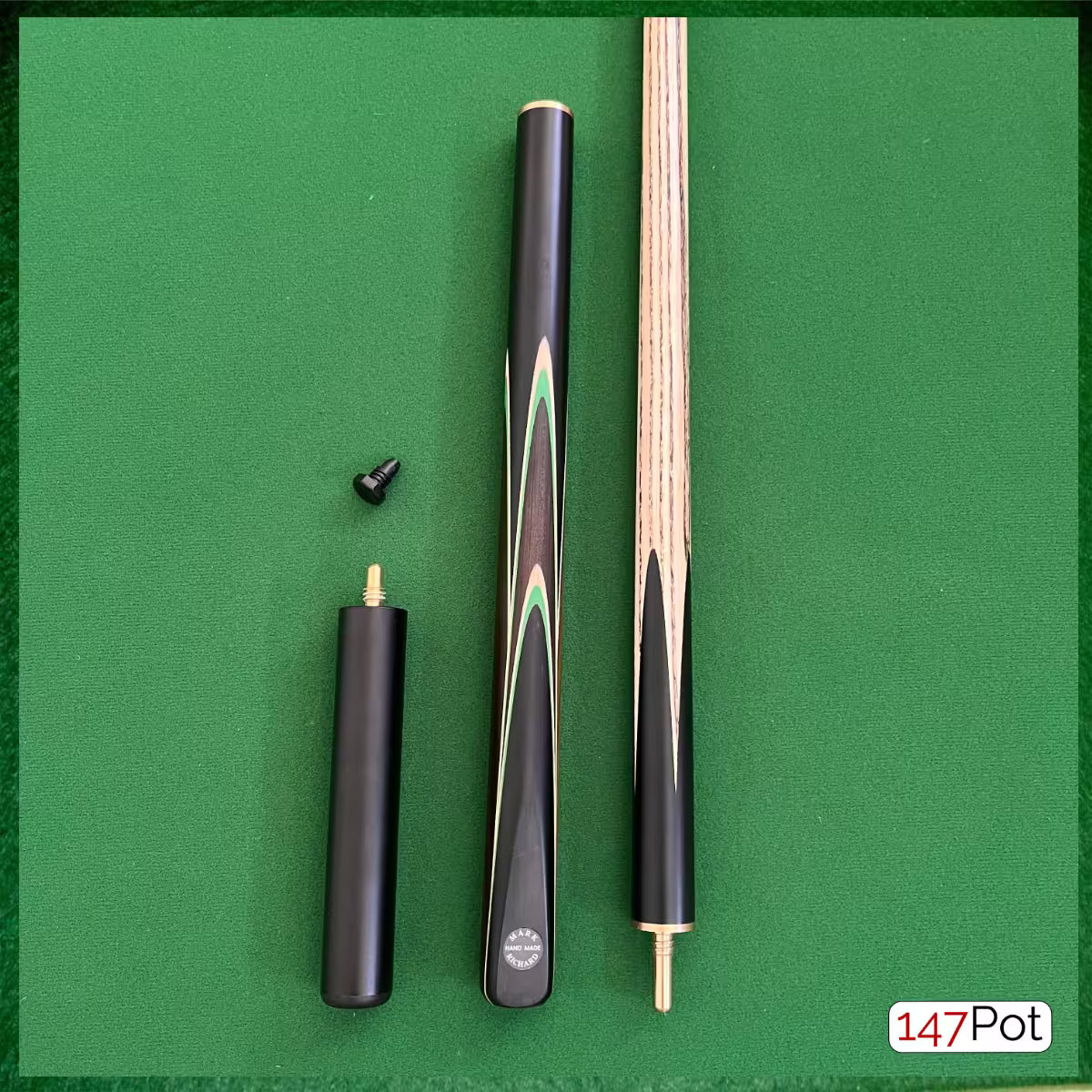 58 Inch ¾ Joint Handmade Ash 9.5mm Tip Snooker/Pool Cue - Green & White Arrows