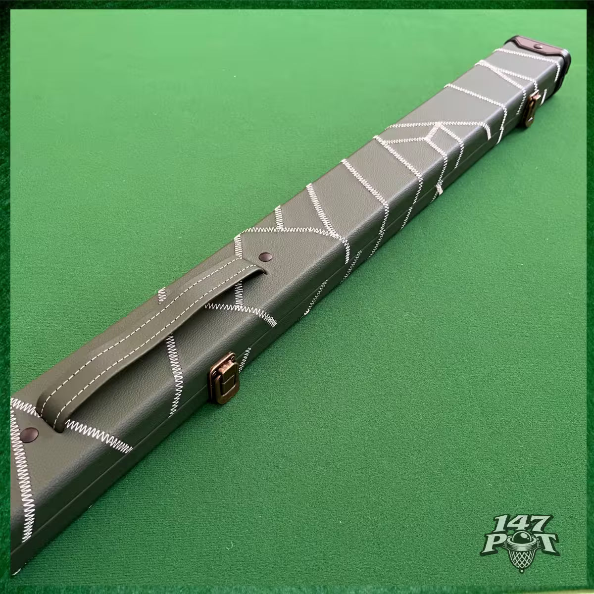 Green & White Laced Leatherette 3/4 Length 57/58" Snooker/Pool Cue Case :: Max 117cm Shaft