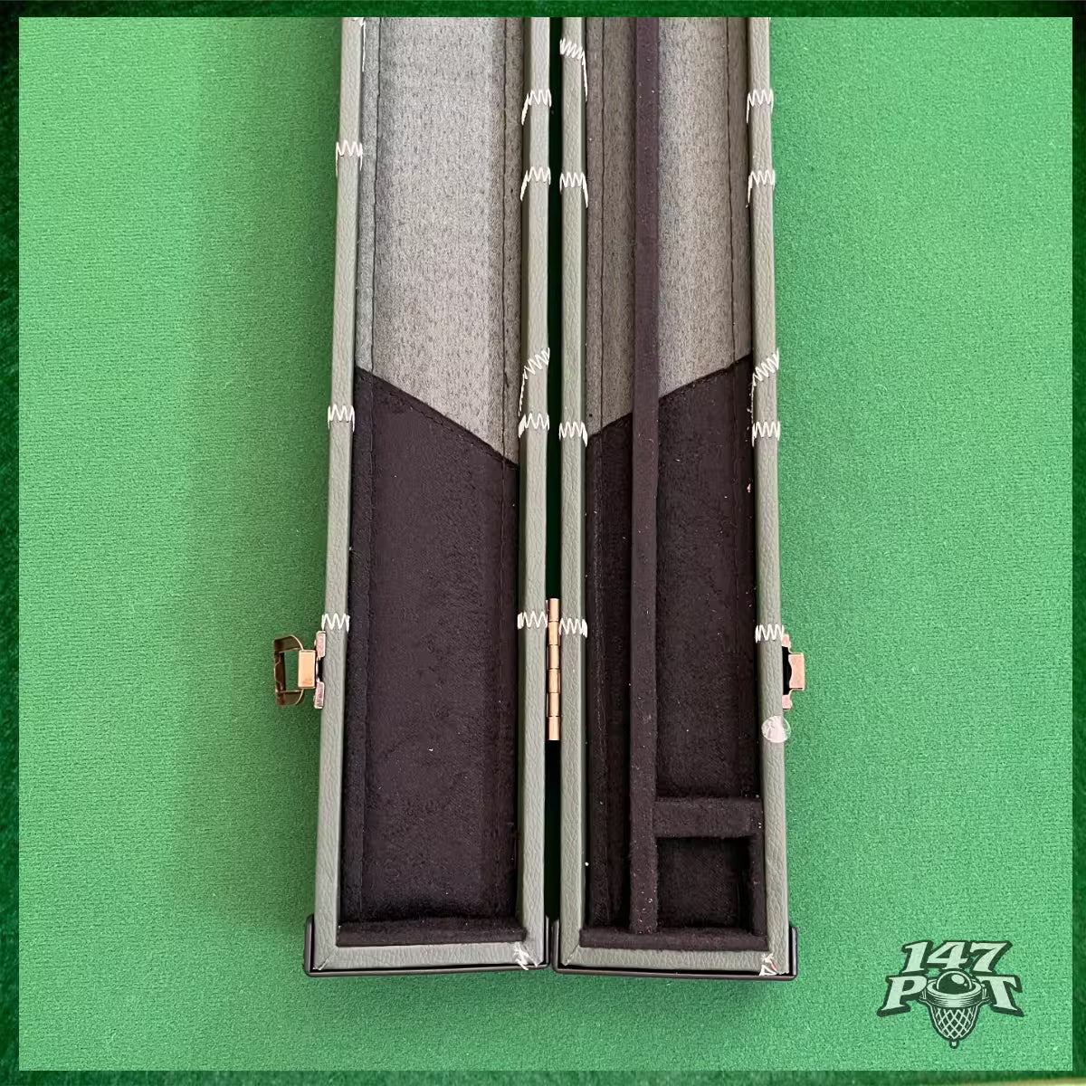 Green & White Laced Leatherette 3/4 Length 57/58" Snooker/Pool Cue Case :: Max 117cm Shaft