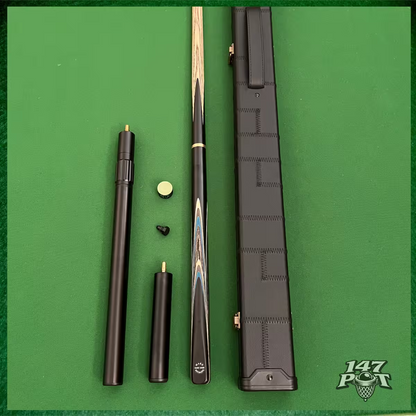 58 Inch Snooker/Pool 3/4 Jointed Ash Cue - 9.5mm Tip - Hard Case - 2x Extensions Bundle :: Blue & White Arrows