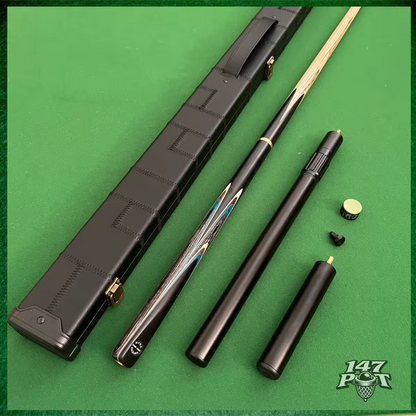 58 Inch Snooker/Pool 3/4 Jointed Ash Cue - 9.5mm Tip - Hard Case - 2x Extensions Bundle :: Blue & White Arrows