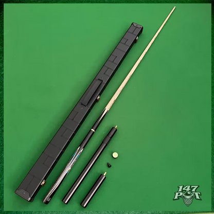 58 Inch Snooker/Pool 3/4 Jointed Ash Cue - 9.5mm Tip - Hard Case - 2x Extensions Bundle :: Blue & White Arrows