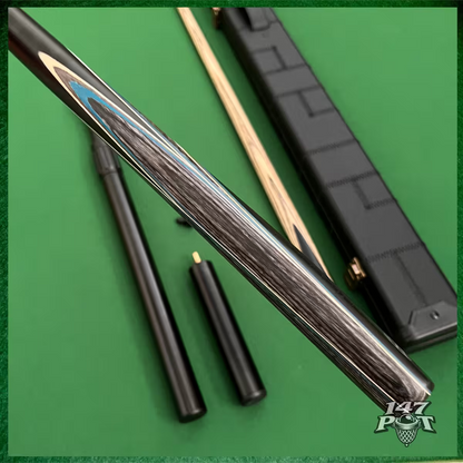 58 Inch Snooker/Pool 3/4 Jointed Ash Cue - 9.5mm Tip - Hard Case - 2x Extensions Bundle :: Blue & White Arrows