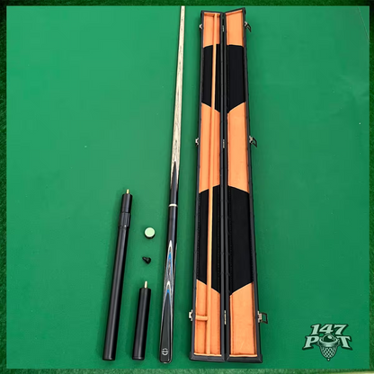 58 Inch Snooker/Pool 3/4 Jointed Ash Cue - 9.5mm Tip - Hard Case - 2x Extensions Bundle :: Blue & White Arrows