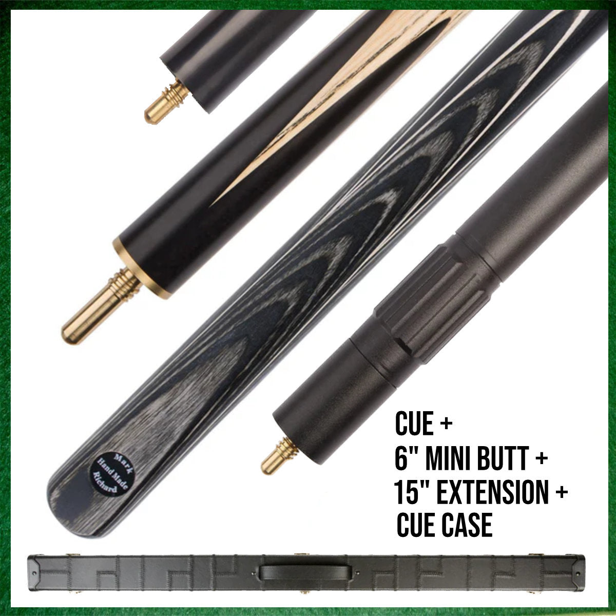 57" Grey & Black 3/4 Jointed 9.5mm Elk Tip English Snooker/Pool Cue