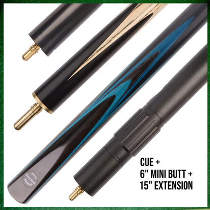57" ¾ Jointed English Snooker/Pool Cue - Blue Maple Veneer & Ebony Craftsmanship
