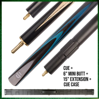 57" ¾ Jointed English Snooker/Pool Cue - Blue Maple Veneer & Ebony Craftsmanship