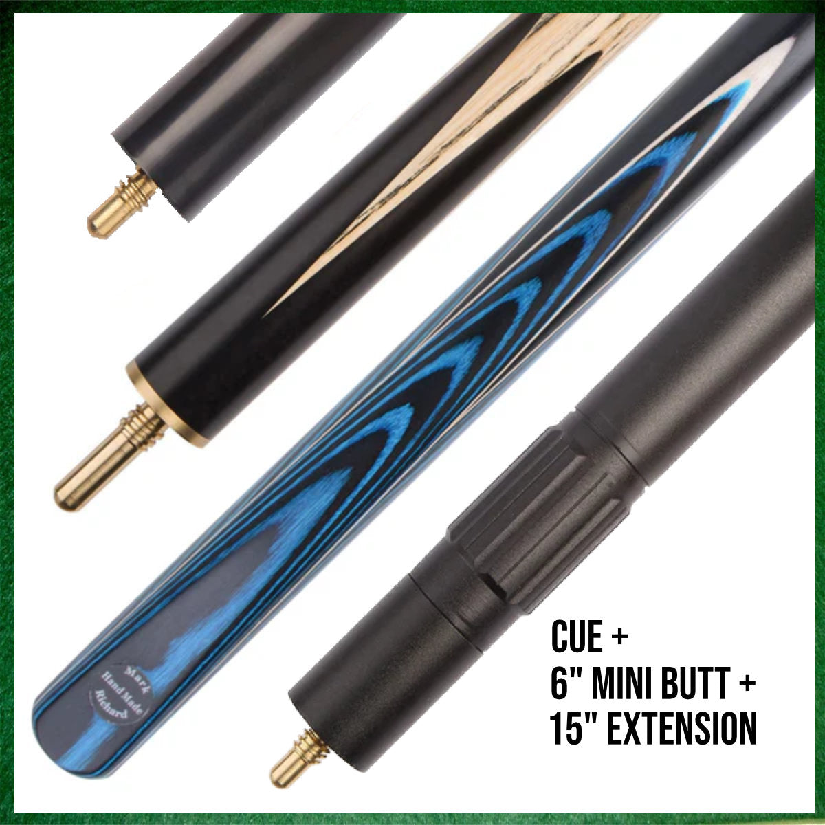 57" Bright Blue 3/4 Jointed 9.5mm Elk Tip English Snooker/Pool Cue