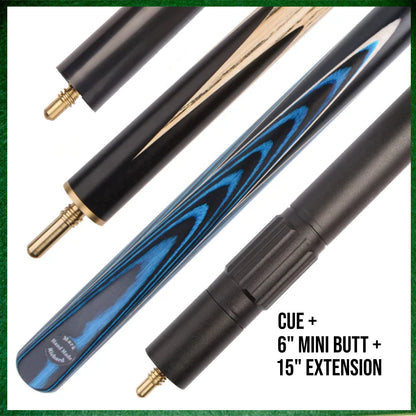 57" Bright Blue 3/4 Jointed 9.5mm Elk Tip English Snooker/Pool Cue