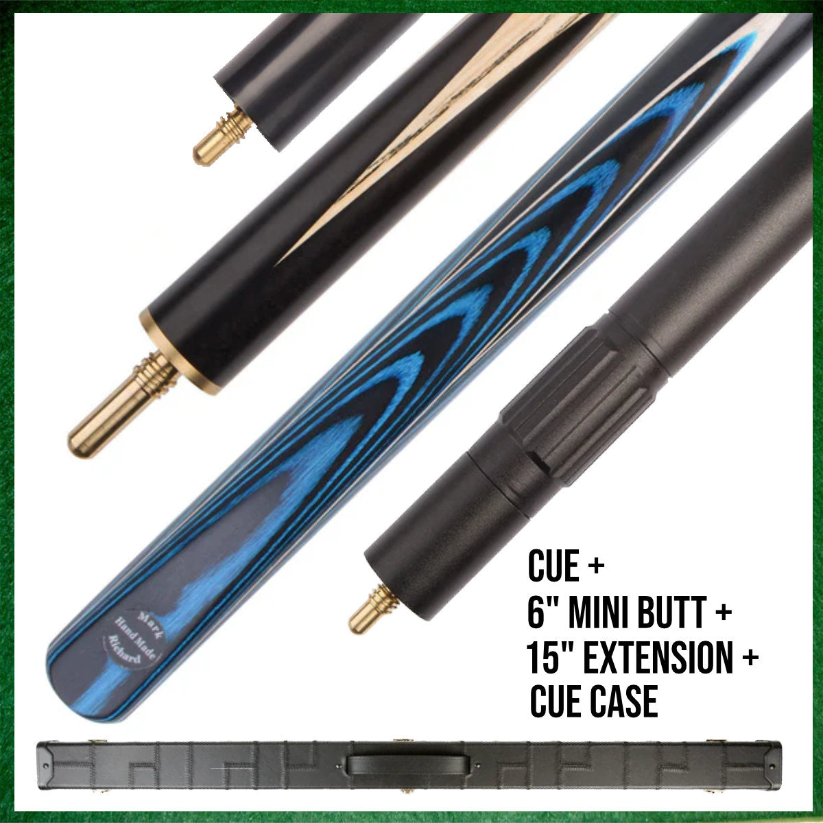 57" Bright Blue 3/4 Jointed 9.5mm Elk Tip English Snooker/Pool Cue