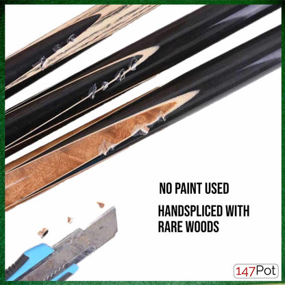 57" Ebony & Burl with Navy Inlay 3/4 Jointed 9.5mm Elk Master Tip Snooker Cue