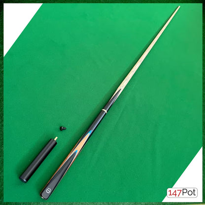 58" ¾ Jointed Handmade Ash 9.5mm Tip Snooker/Pool Cue - Ebony & Burl Navy Inlays
