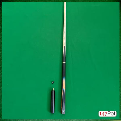 58" ¾ Jointed Handmade Ash 9.5mm Tip Snooker/Pool Cue - Ebony & Burl Navy Inlays