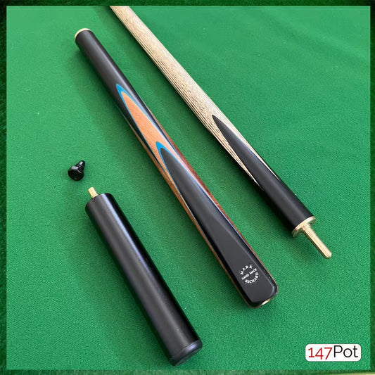 58" ¾ Jointed Handmade Ash 9.5mm Tip Snooker/Pool Cue - Ebony & Burl Navy Inlays