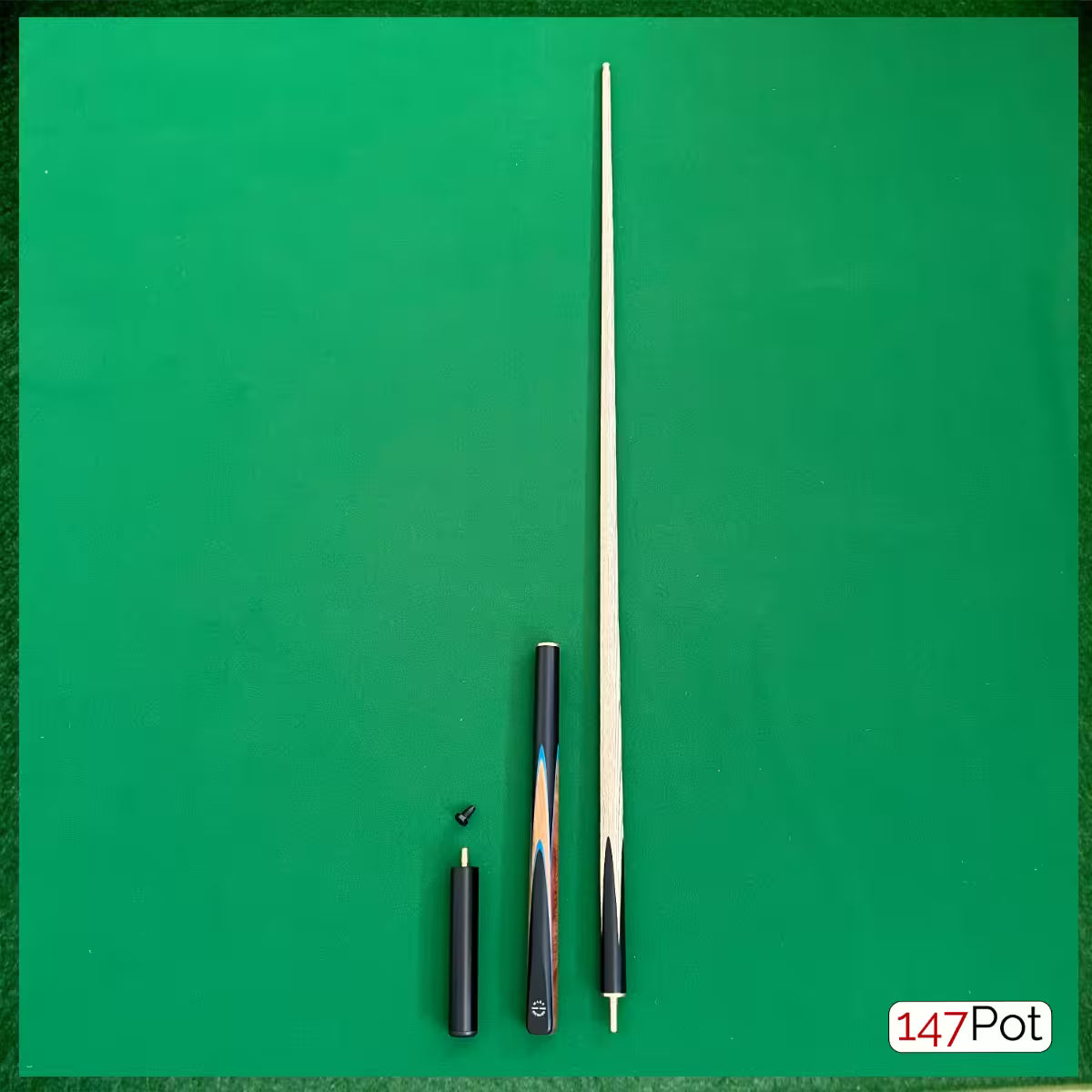 58" ¾ Jointed Handmade Ash 9.5mm Tip Snooker/Pool Cue - Ebony & Burl Navy Inlays