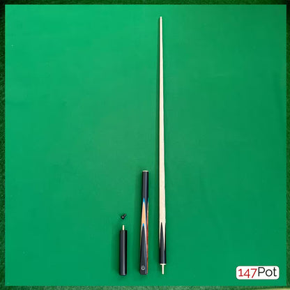 58" ¾ Jointed Handmade Ash 9.5mm Tip Snooker/Pool Cue - Ebony & Burl Navy Inlays