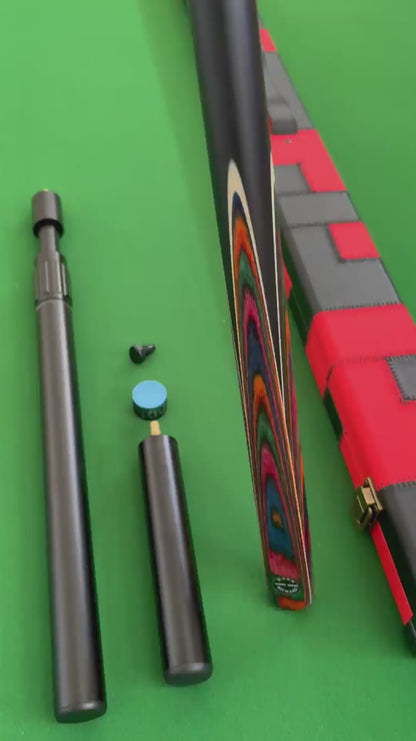 57" Snooker/Pool Cue + Case + 2x Extensions Bundle :: Multicolour