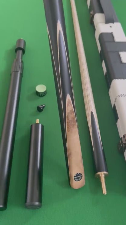 58" Snooker/Pool Cue + Case + 2x Extensions Bundle :: Burl Spliced Style