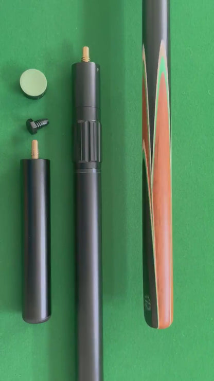 58 Inch Snooker/Pool 3/4 Jointed Ash Cue - 9.5mm Tip - Hard Case - 2x Extensions Bundle :: Emerald Green Arrows
