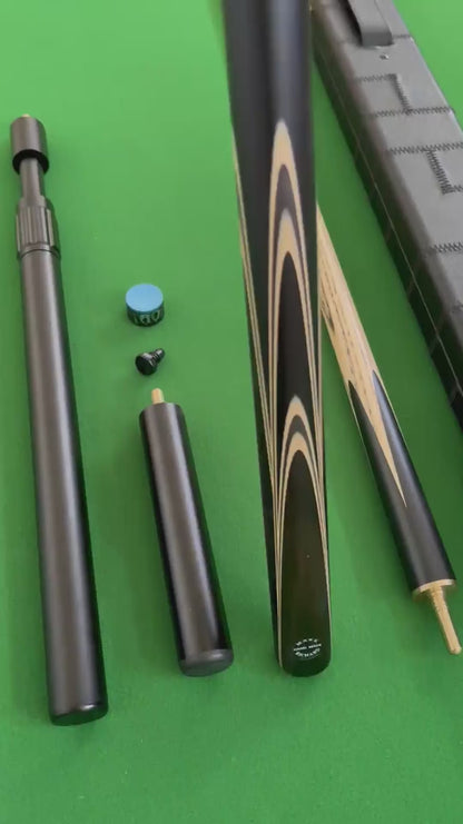 58" Snooker/Pool Cue + Case + 2x Extensions Bundle :: Premium Ebony White